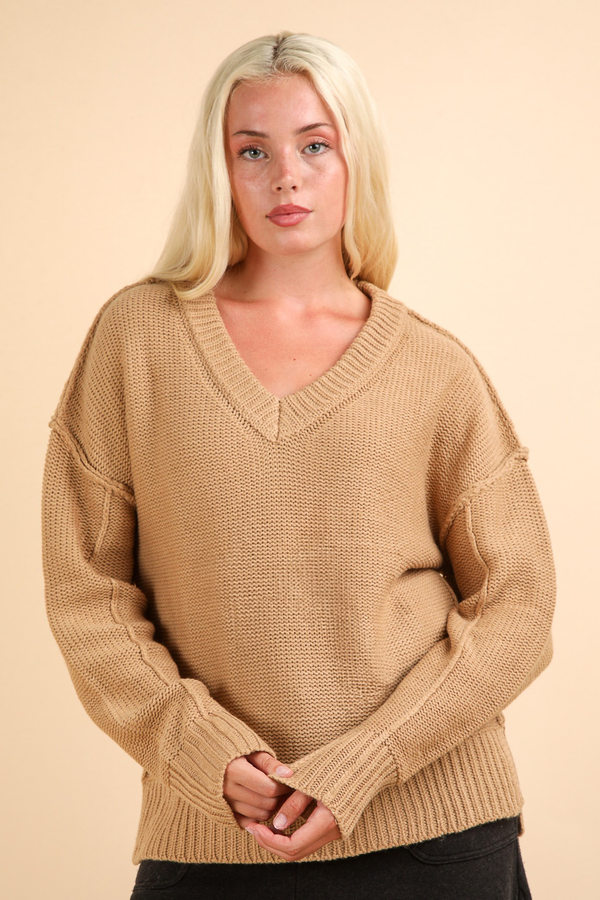 Oversized Chunky V-Neck Casual Knit Sweater Top